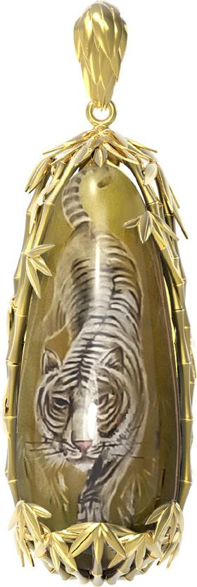 Подвеска из лимонного золота 585 пробы c росписным янтарём