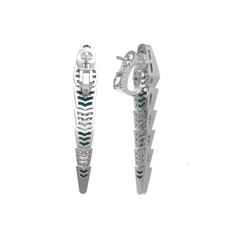 Серьги из белого золота 585 пробы c бриллиантами и малахитом
