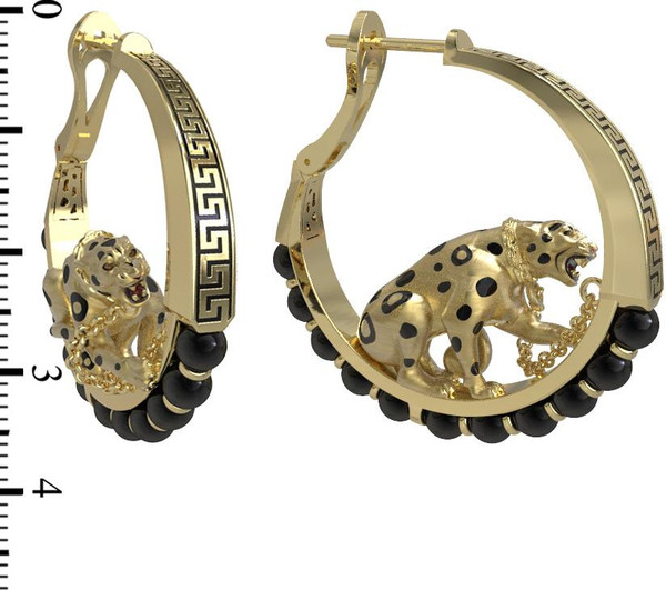 Серьги из лимонного золота 585 пробы c эмалью и ониксом