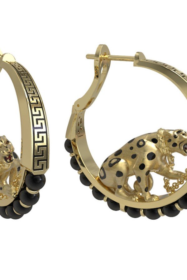 Серьги из лимонного золота c эмалью и ониксом