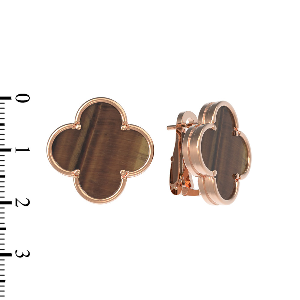 Серьги из красного золота 585 пробы c тигровым глазом