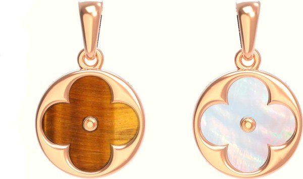 Подвеска из золота c тигровым глазом и перламутром