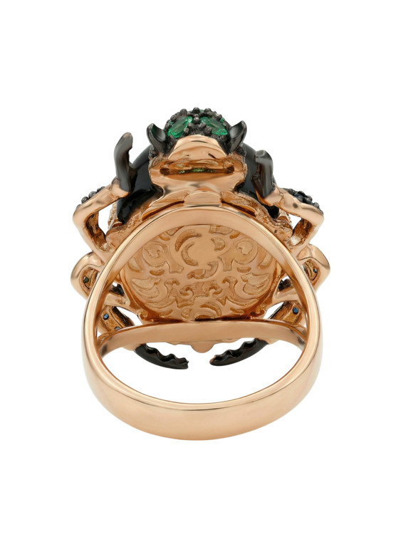 Кольцо из красного золота 585 пробы c бриллиантами, сапфиром, изумрудом и ониксом