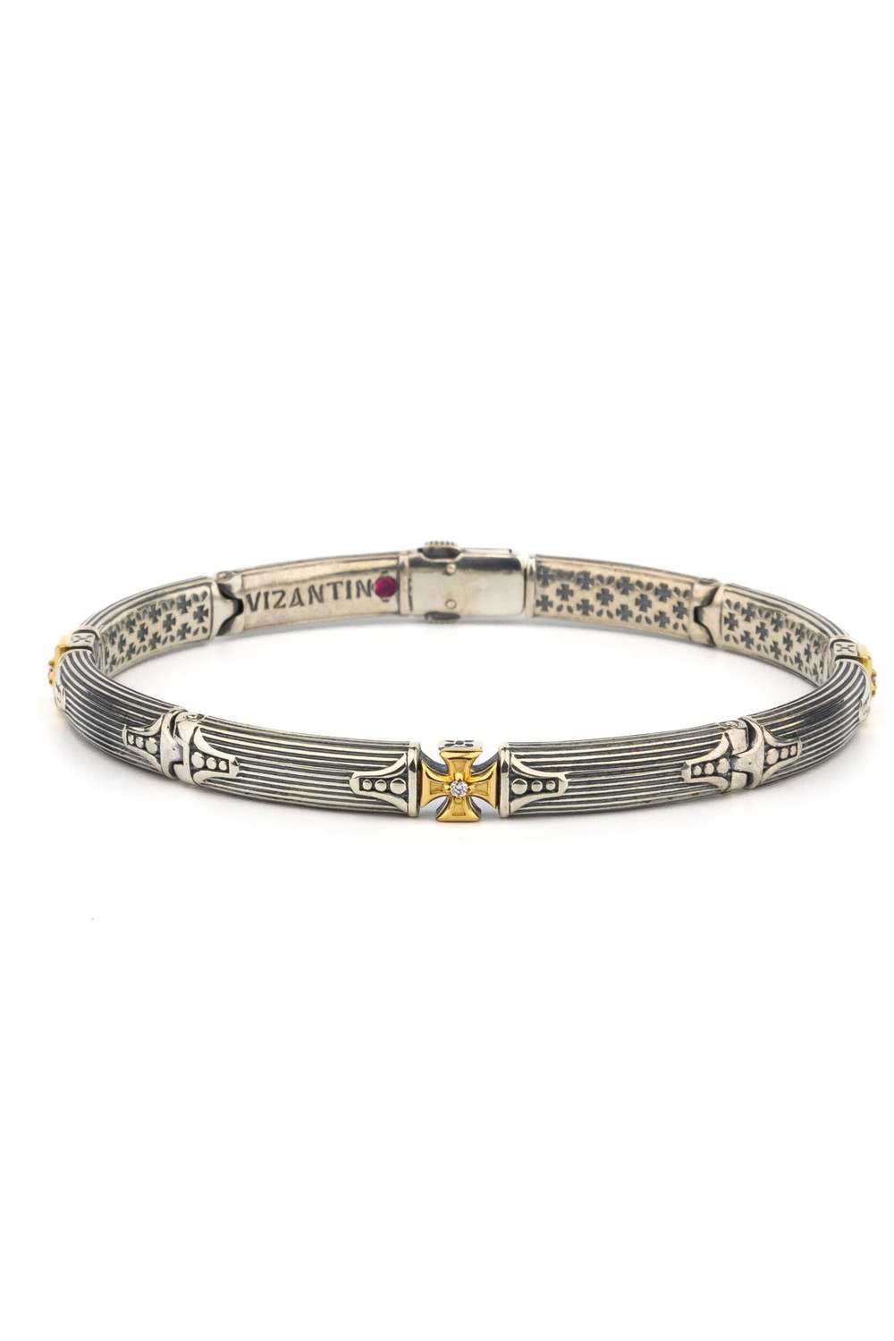 Браслет из серебра 925 пробы и золота 750 пробы c бриллиантами и рубином