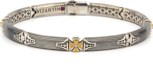 Браслет из серебра 925 пробы и золота 750 пробы c бриллиантами и рубином