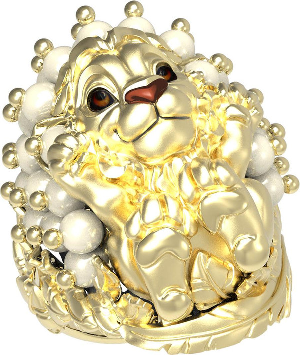 Кольцо из лимонного золота 585 пробы c эмалью и жемчугом