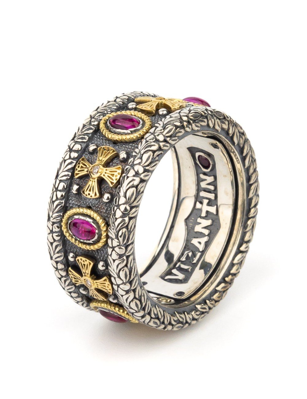 Кольцо из серебра и золота c бриллиантами, рубином и рубином