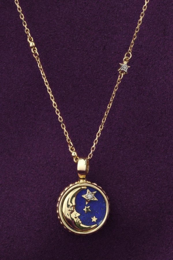 Колье из лимонного золота c бриллиантами, лазуритом и перламутром