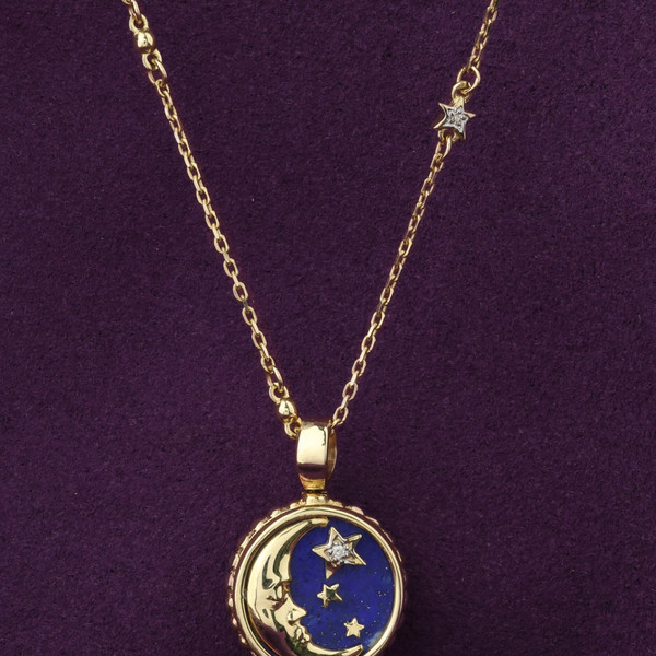 Колье из лимонного золота 585 пробы c бриллиантами, лазуритом и перламутром