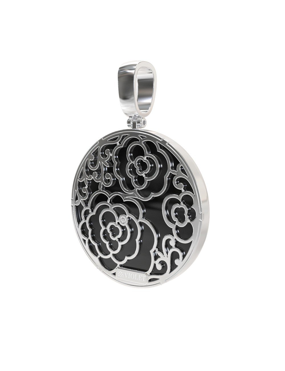 Подвеска из белого золота c ониксом и перламутром