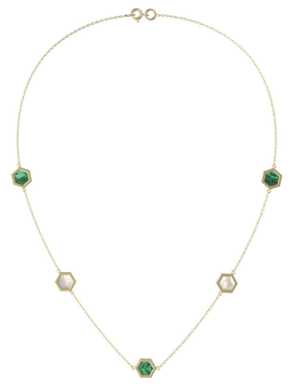 Колье из лимонного золота c малахитом и перламутром