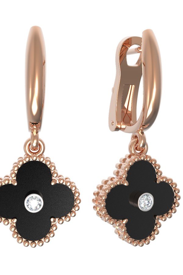 Серьги из золота c бриллиантами и ониксом