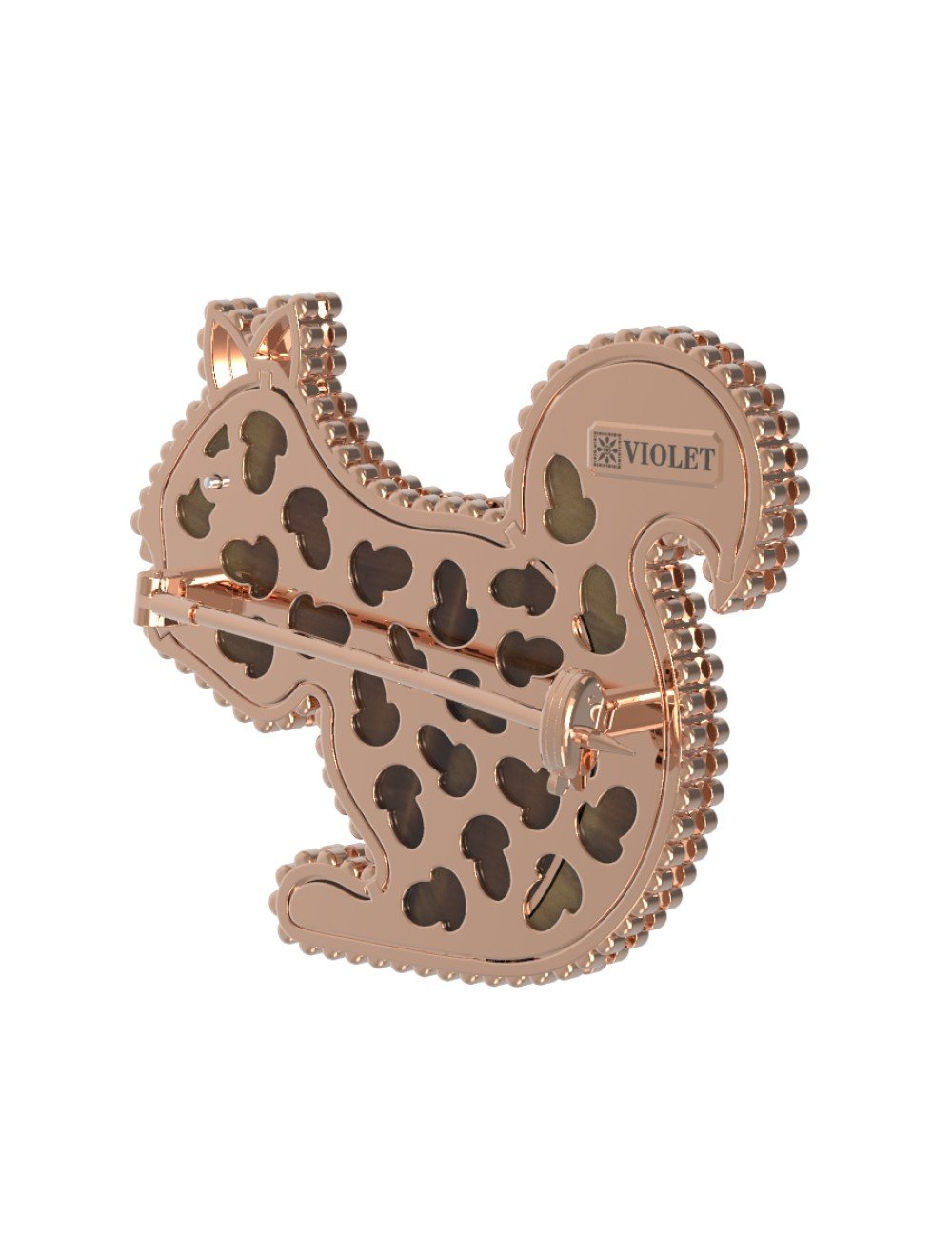 Брошь из золота c бриллиантами и тигровым глазом