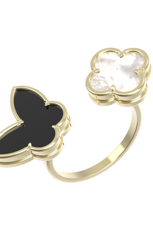 Кольцо из лимонного золота c ониксом и перламутром