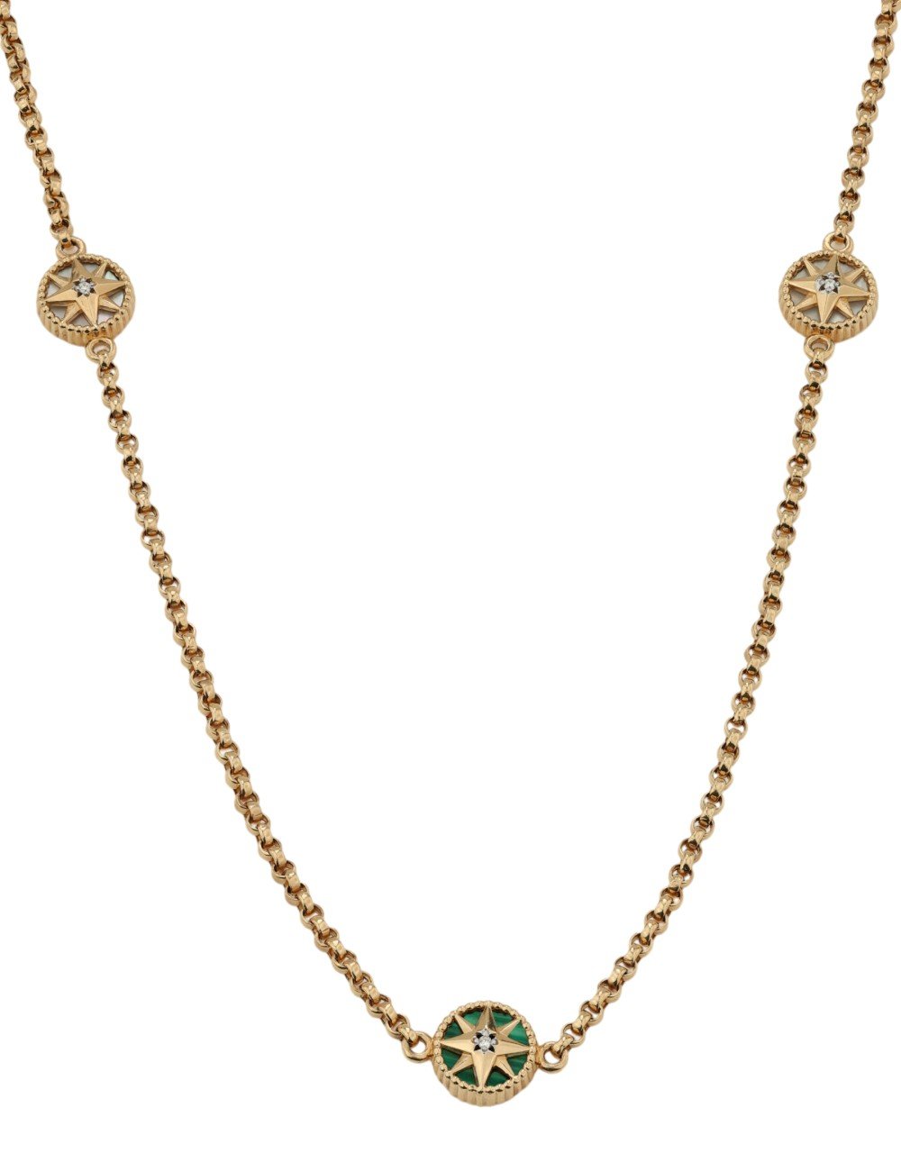 Колье из золота c бриллиантами, малахитом и перламутром