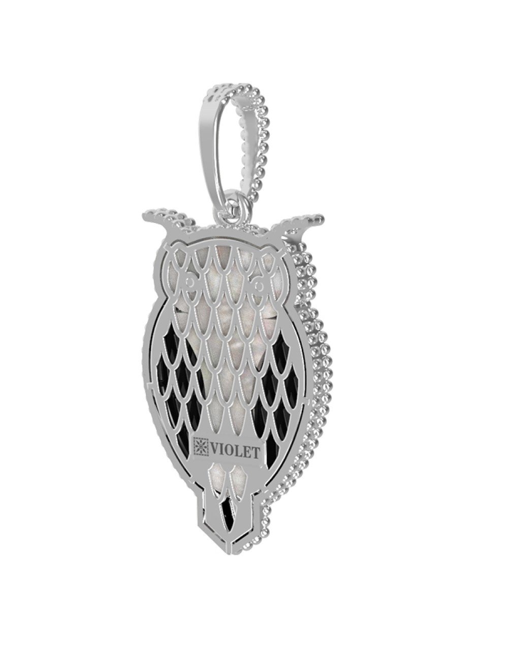 Подвеска из белого золота c эмалью, ониксом и перламутром