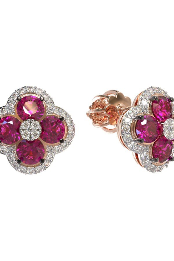 Серьги из золота c бриллиантами и рубином