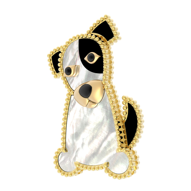 Брошь-подвеска из лимонного золота 585 пробы c эмалью, ониксом и перламутром