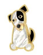 Брошь из лимонного золота c эмалью, ониксом и перламутром