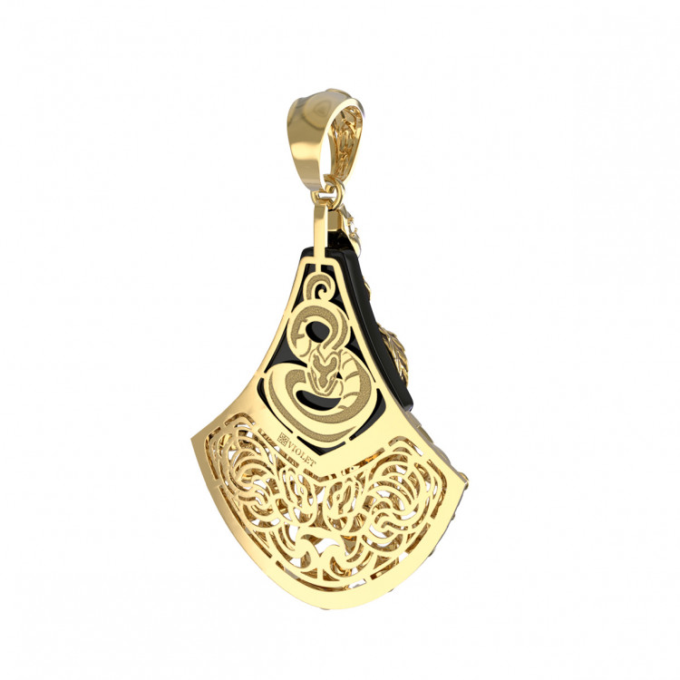 Подвеска из лимонного золота 585 пробы c бриллиантами и ониксом