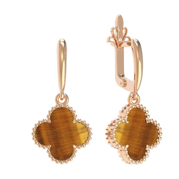 Серьги из красного золота 585 пробы c тигровым глазом