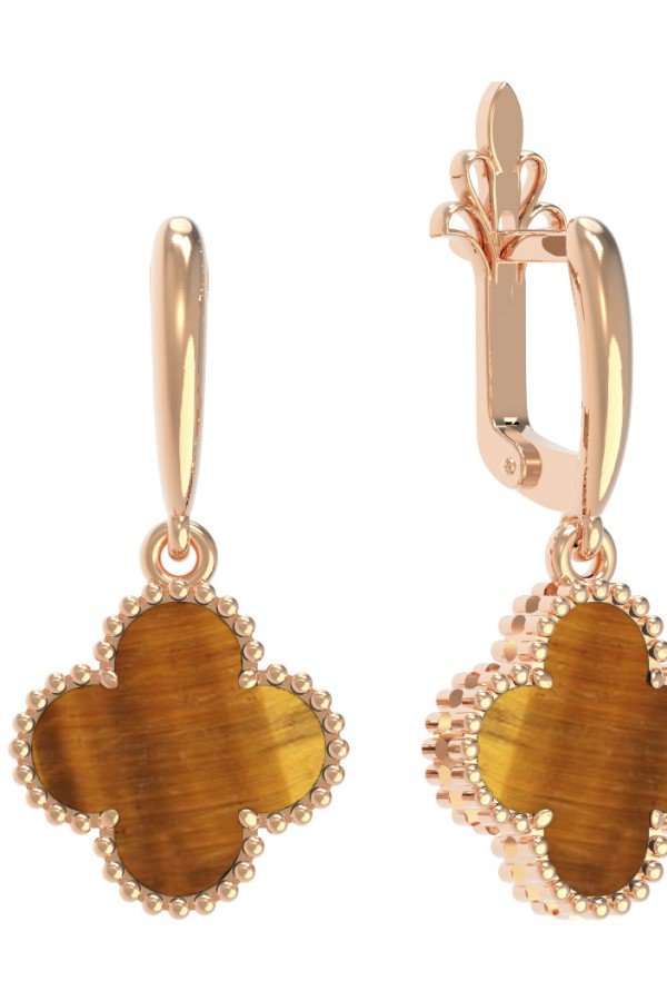 Серьги из золота c тигровым глазом