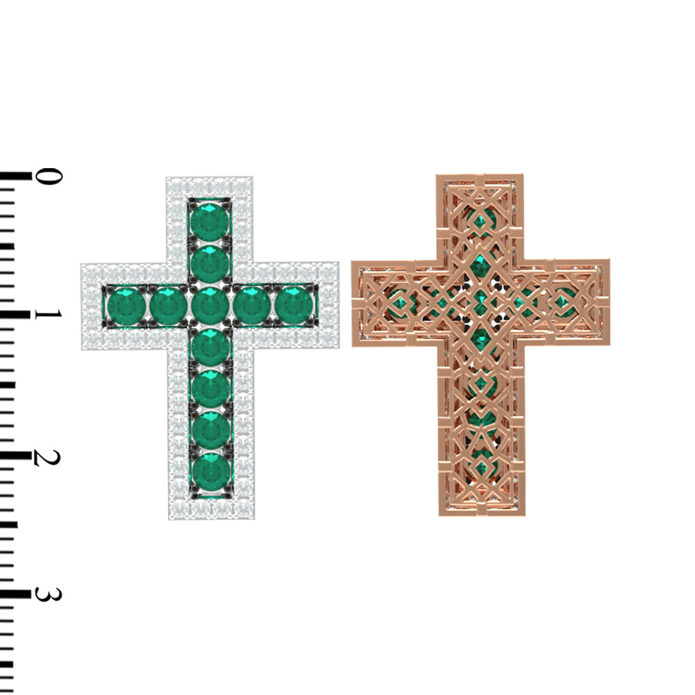 Крест из красного золота 585 пробы c бриллиантами и изумрудом