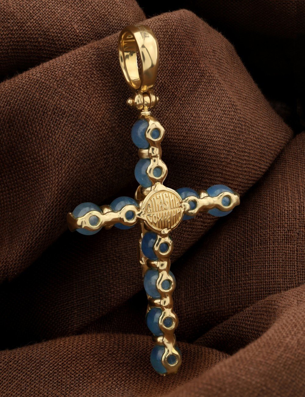 Крест из лимонного золота c жадеитом