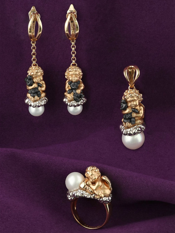 Кольцо из красного золота 585 пробы c жемчугом