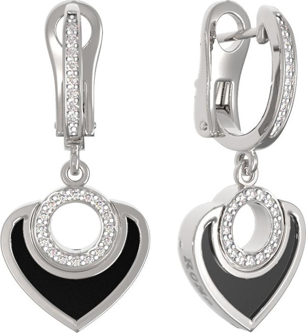 Серьги из белого золота 585 пробы c бриллиантами и ониксом