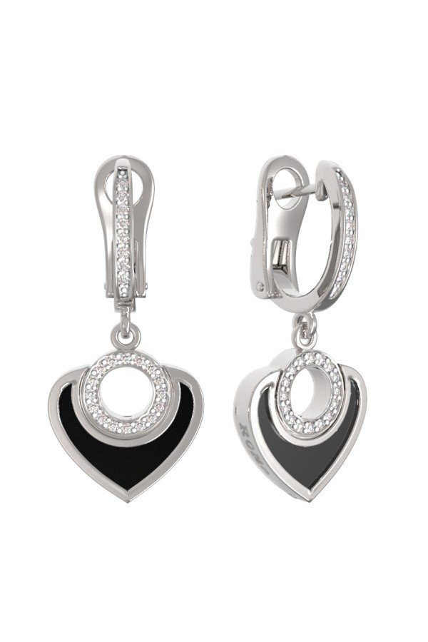 Серьги из белого золота c бриллиантами и ониксом