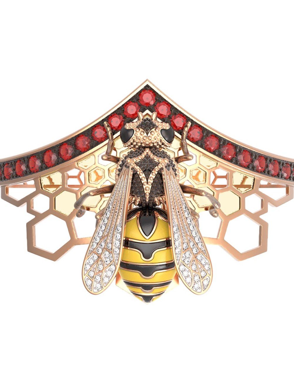 Браслет из золота c эмалью, фианитом, гранатом и эмалью