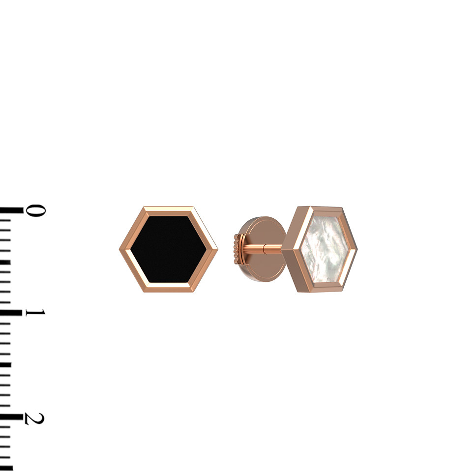 Серьги из красного золота 585 пробы c ониксом и перламутром