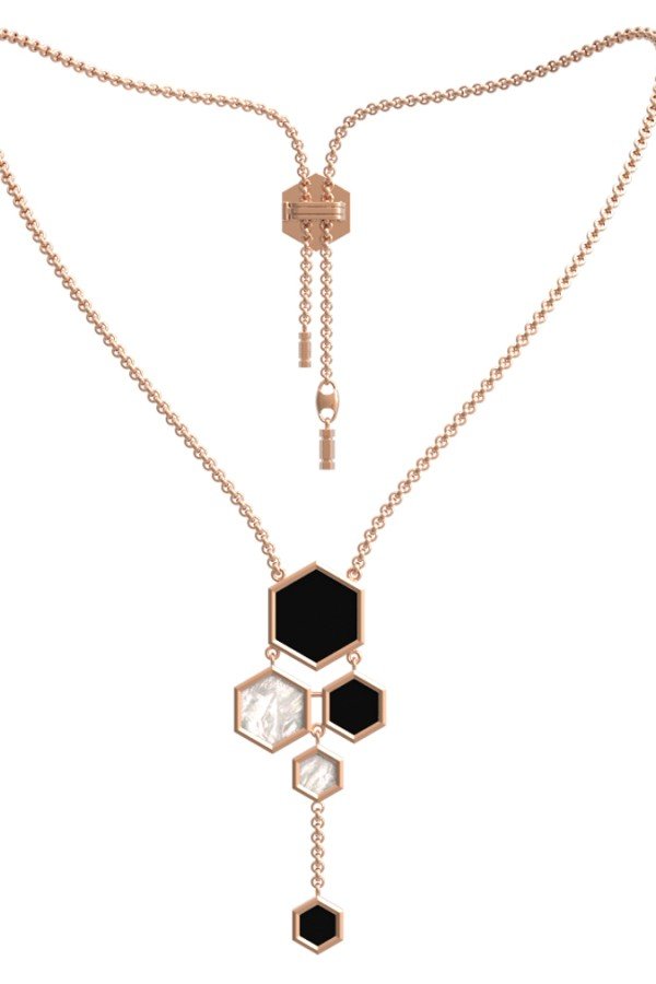 Колье из золота c ониксом и перламутром