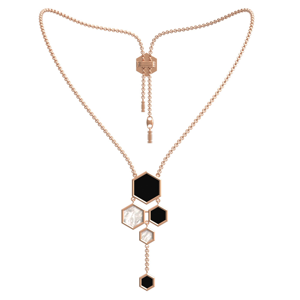 Колье из красного золота 585 пробы c ониксом и перламутром