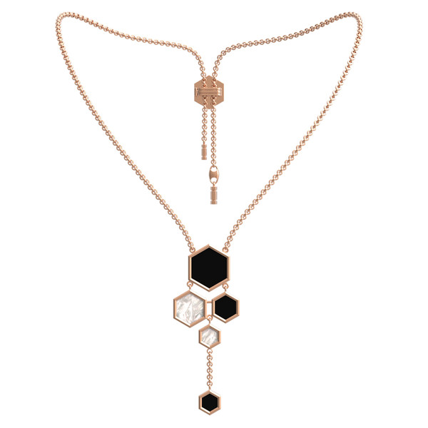 Колье из красного золота 585 пробы c ониксом и перламутром