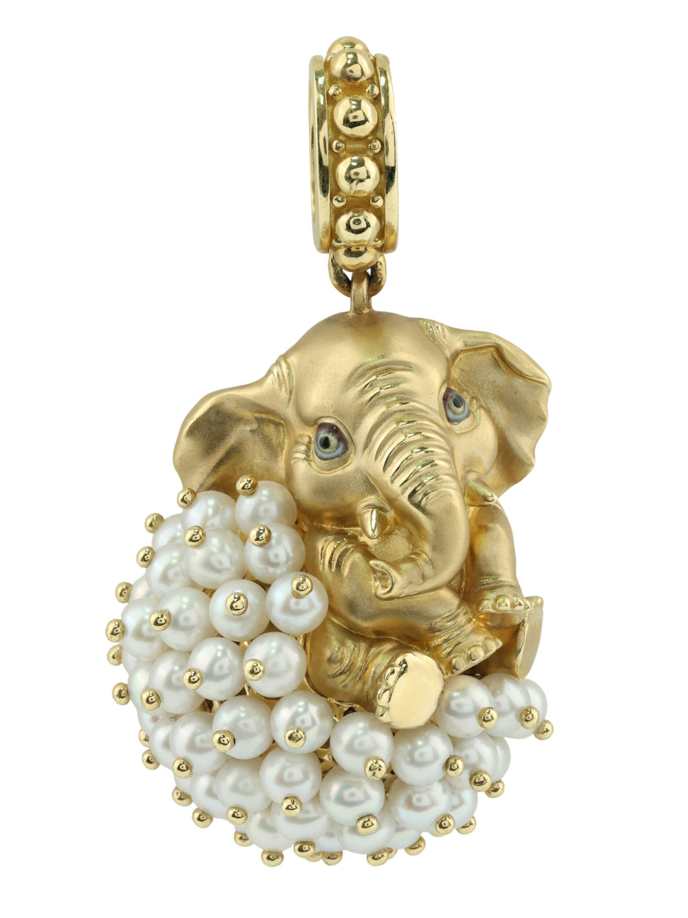 Подвеска из лимонного золота 585 пробы c эмалью и жемчугом