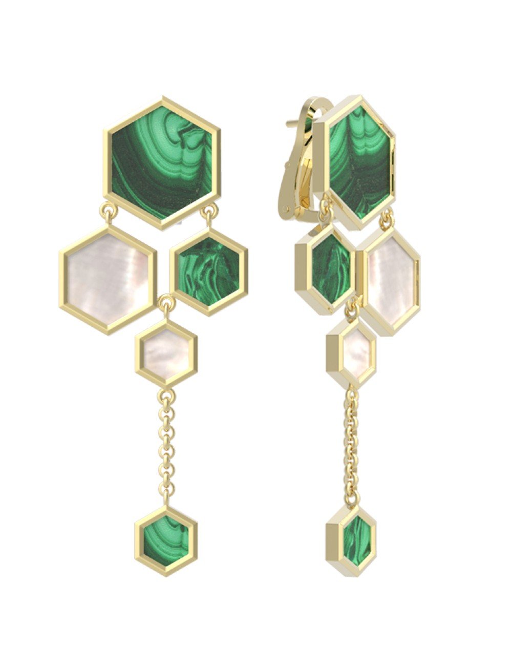 Серьги из лимонного золота c малахитом и перламутром