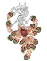 Брошь из золота c фианитом и гранатом
