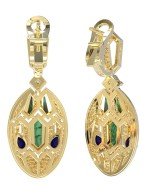 Серьги из лимонного золота c бриллиантами, сапфиром и малахитом