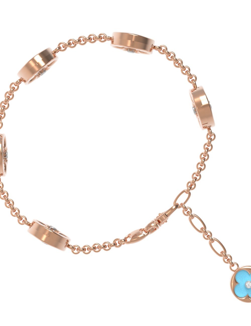 Браслет из золота c бриллиантами, бирюзой и перламутром