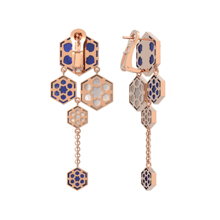 Серьги из красного золота 585 пробы c лазуритом и перламутром