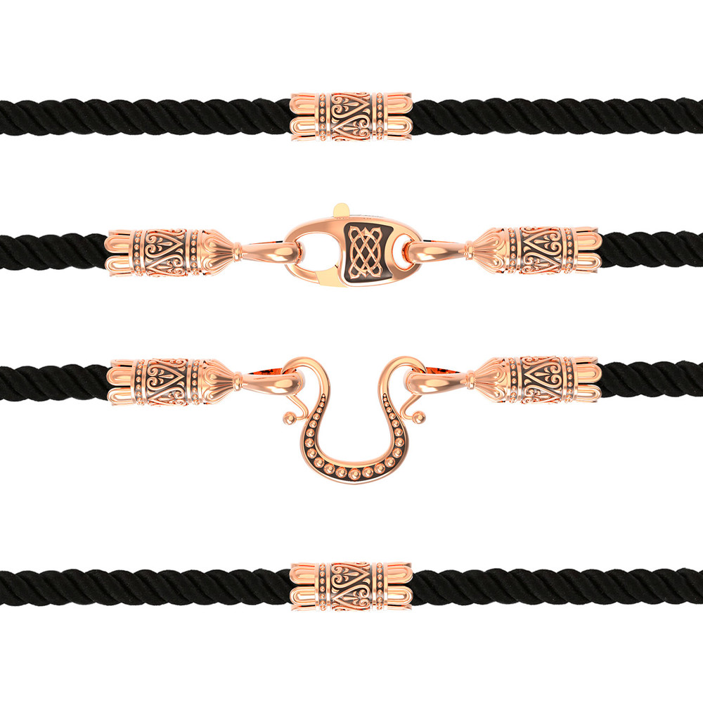 Цепь-шнурок шелк из красного золота 585 пробы c шёлковым шнурком