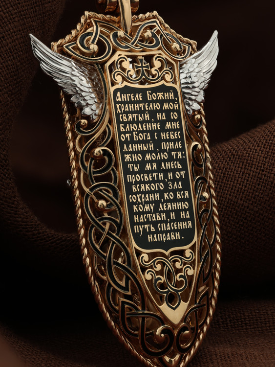 Нательная икона из красного золота 585 пробы c эмалью и бивнем мамонта