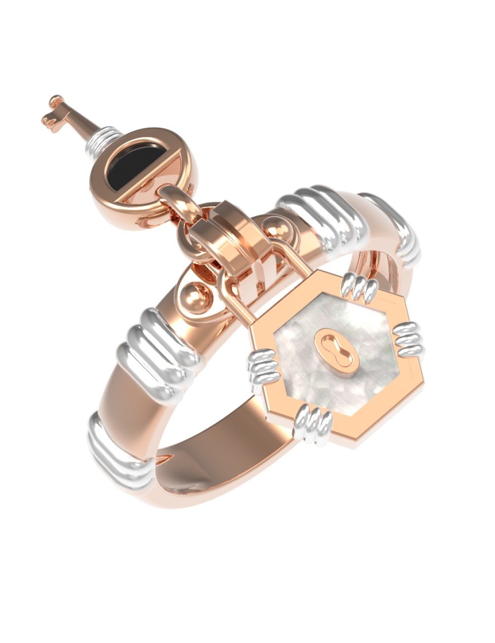 Кольцо из золота c ониксом и перламутром