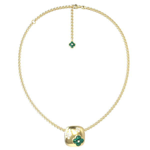 Колье из лимонного золота 585 пробы c бриллиантами и малахитом