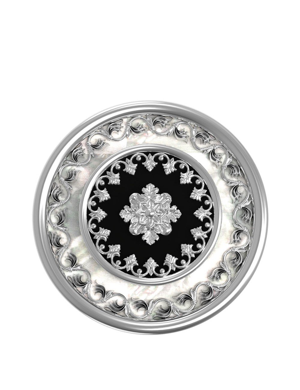 Кольцо из белого золота c ониксом и перламутром