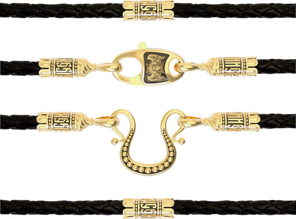 Цепь-шнурок кожа из лимонного золота 585 пробы c кожаным шнурком