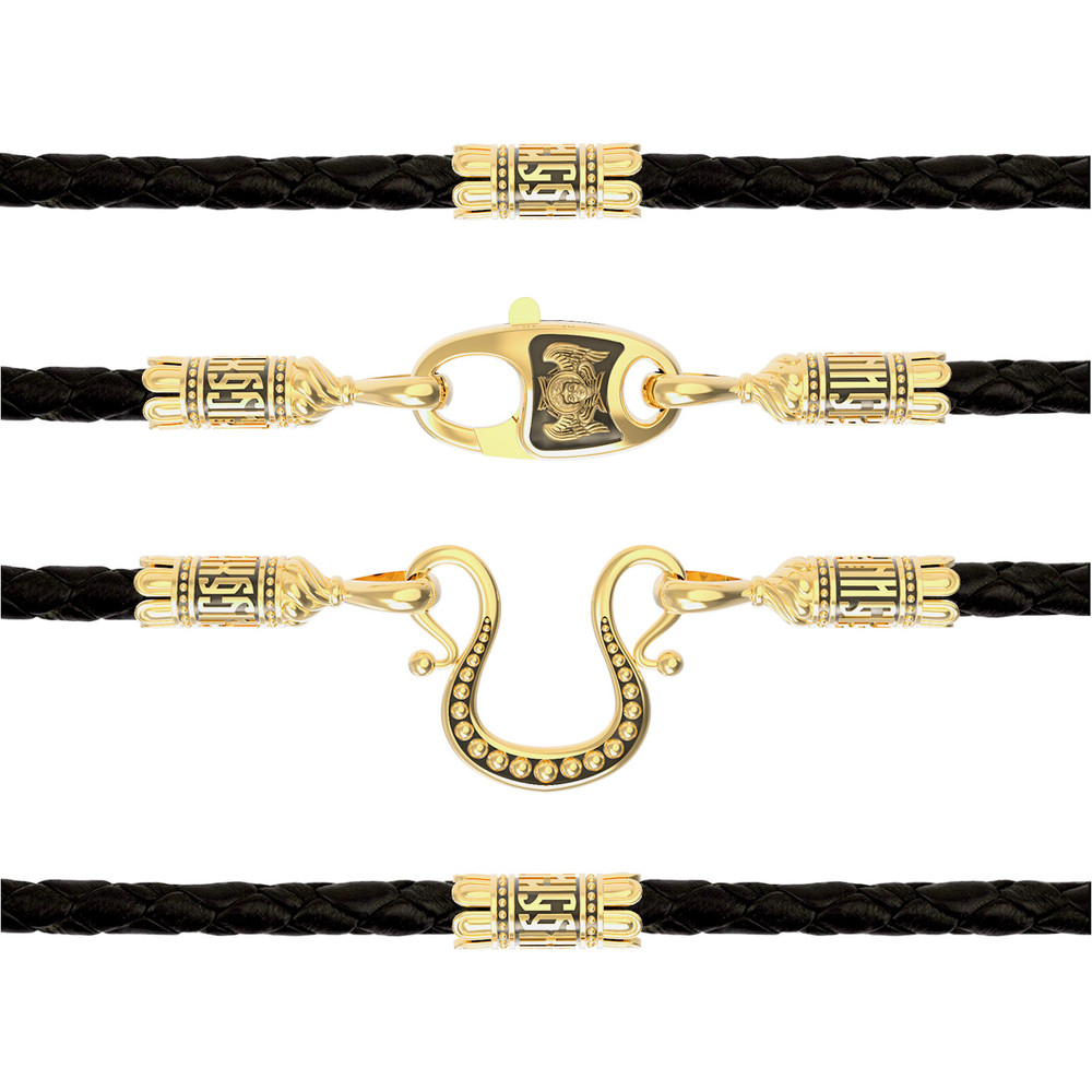 Цепь-шнурок кожа из лимонного золота 585 пробы c кожаным шнурком