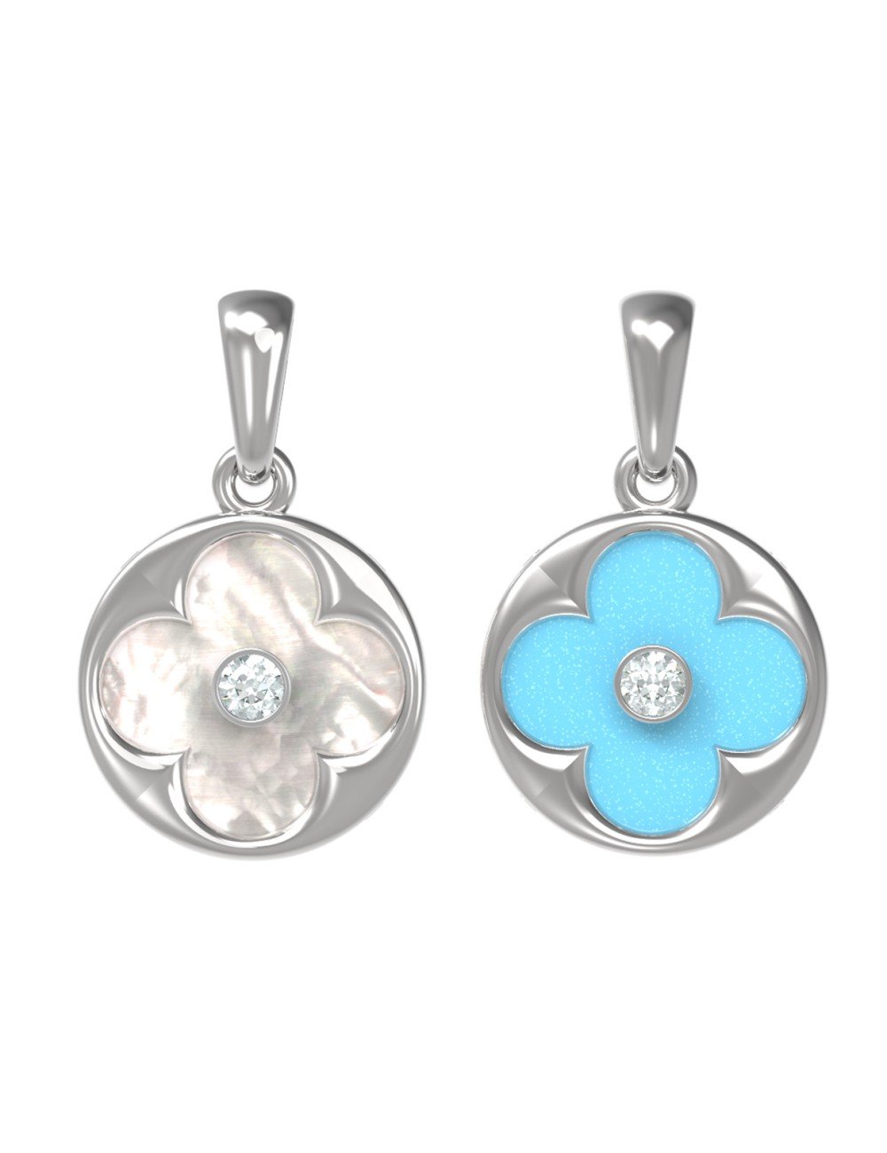 Подвеска из белого золота c бриллиантами, бирюзой и перламутром